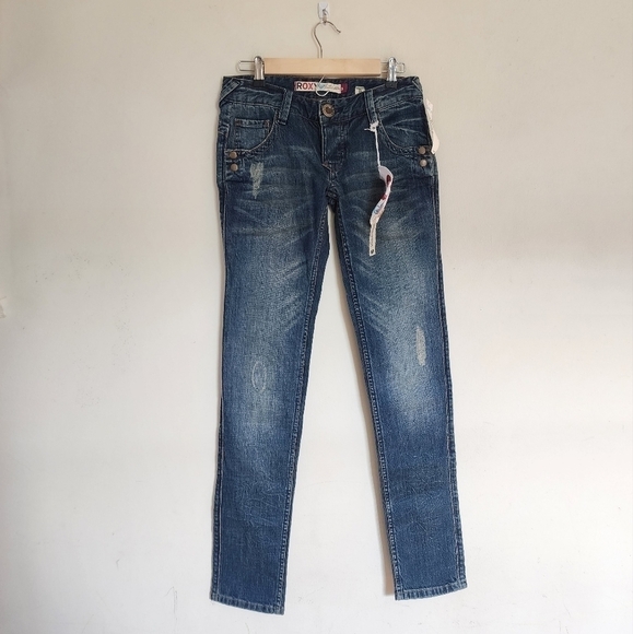 NWT Roxy Limited Edition Bamboo/ Cotton Low-rise Till Dawn Skinny Jeans size 3 - Picture 1 of 6